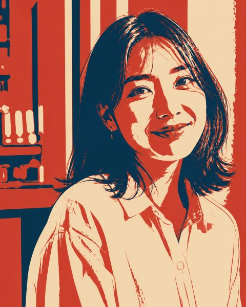 Graphic Light 展样片：朱红、奶油、深蓝三色平面色块海报人像